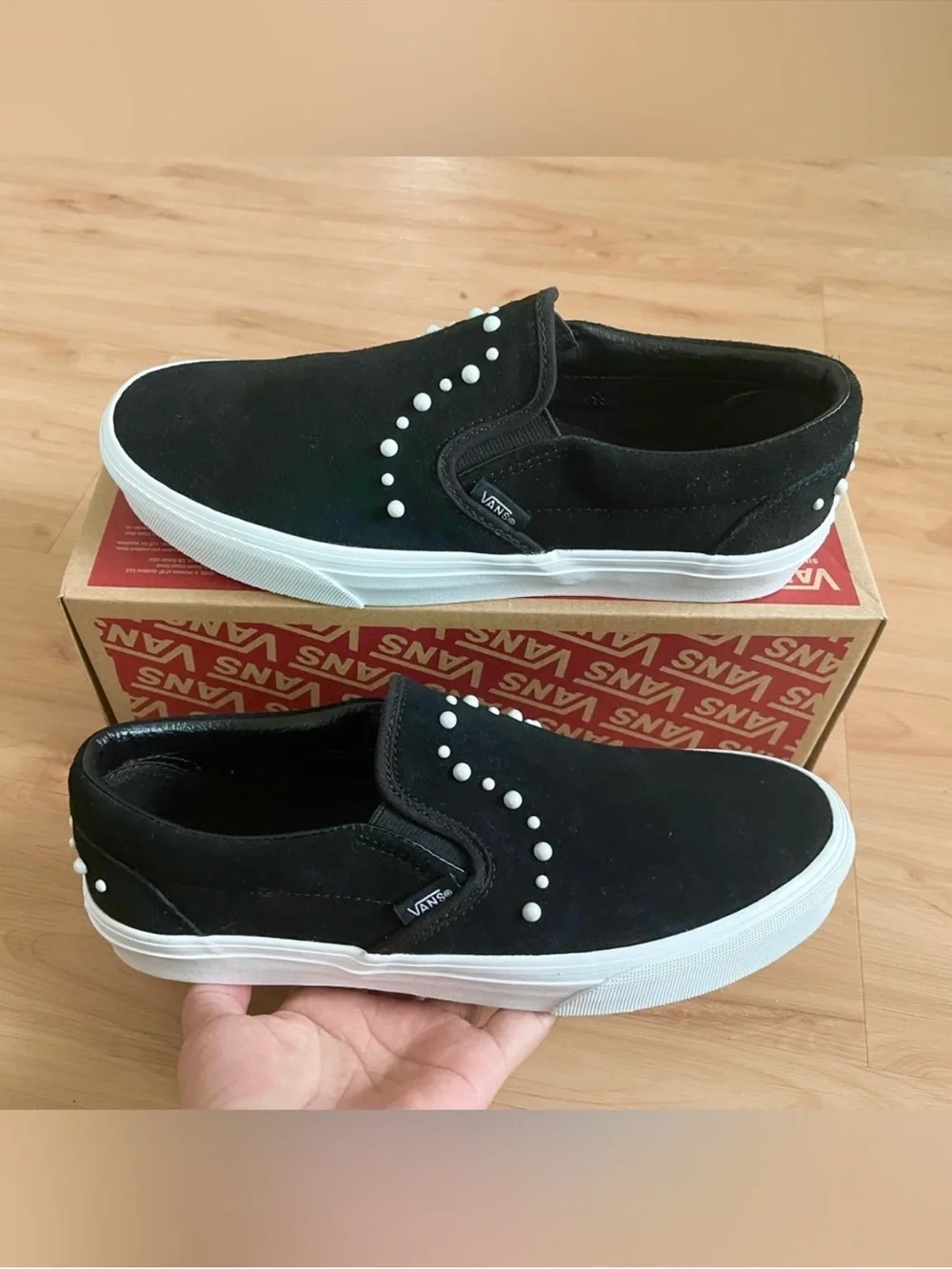 Vans Classic Slip-On Suede Pearl Black Shoes Women 9.0US